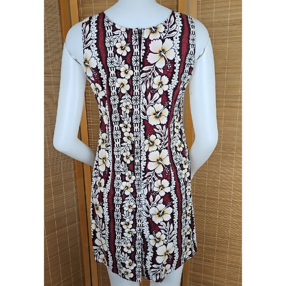 Hawaiian Flavor Tapa Cloth Print Dress M Brown Handmade Sleeveless Cotton Floral - Picture 6 of 16